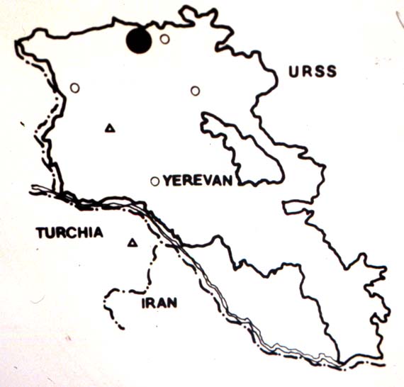 Map with Iran, URSS, Yerevan