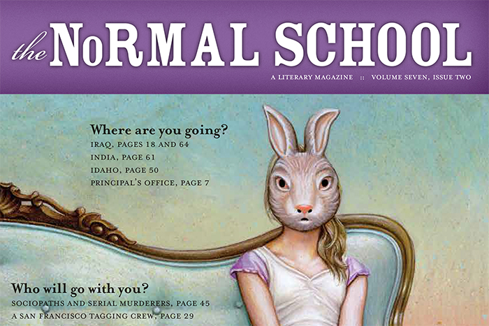 Past cover of The Normal School magazine, featuring a girl in a rabbit mask.