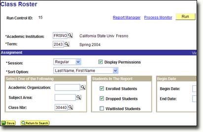 My Fresno State Class Roster Search Options Image