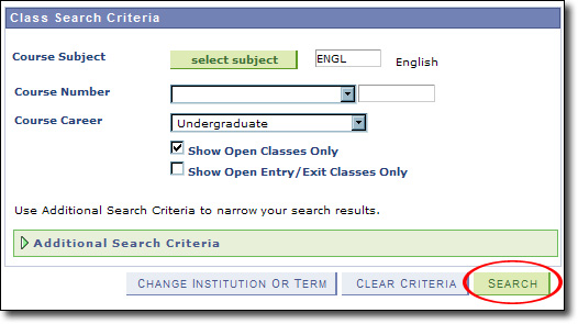 My Fresno State Class Search Criteria Image