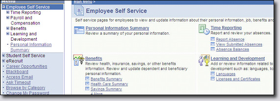 Employee Self Service Page Screenshot