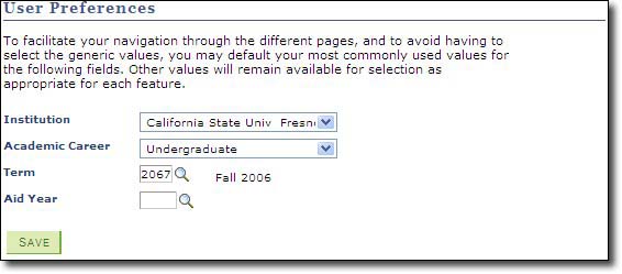 My Fresno State PeopleSoft HCM User Preferences Term Selection Image