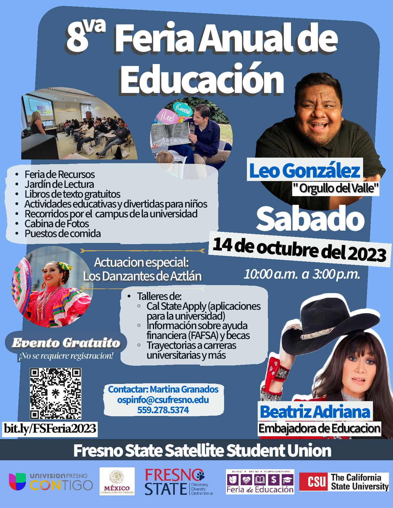 feria event flyer for saturday october 14, 2023 from 10 am to 3 pm at the satellite student union