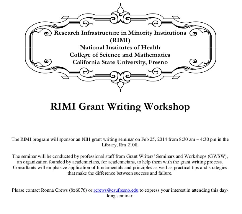 RIMI Grant Writing Workshop Flyer